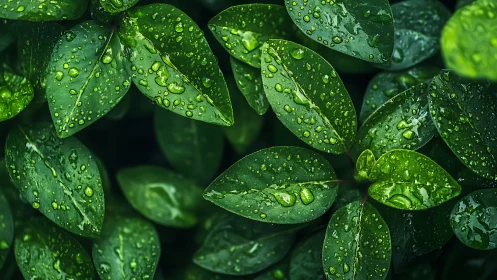 Raindrops rehearse tiny constellations across glossy leaves