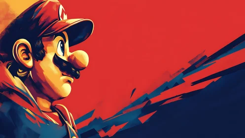 Side profile of stylized game character against red field