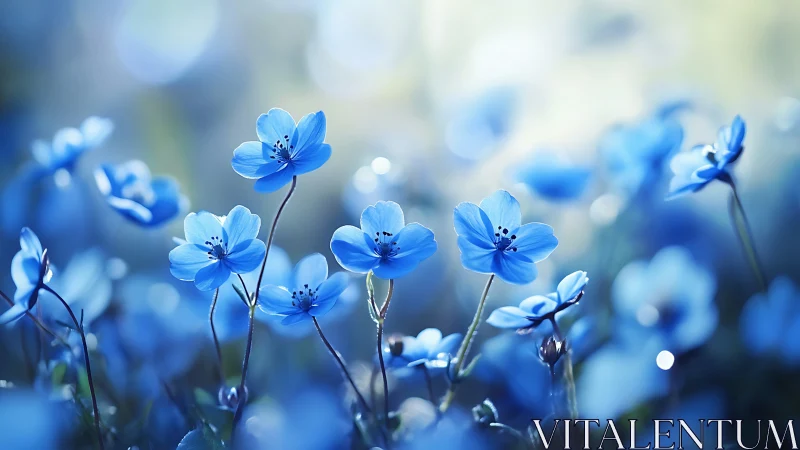 Blue Flowers in Soft Focus Field.