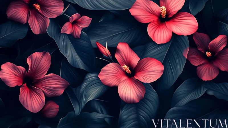 Neon Hibiscus Dreams Dance Against Midnight's Velvet Embrace