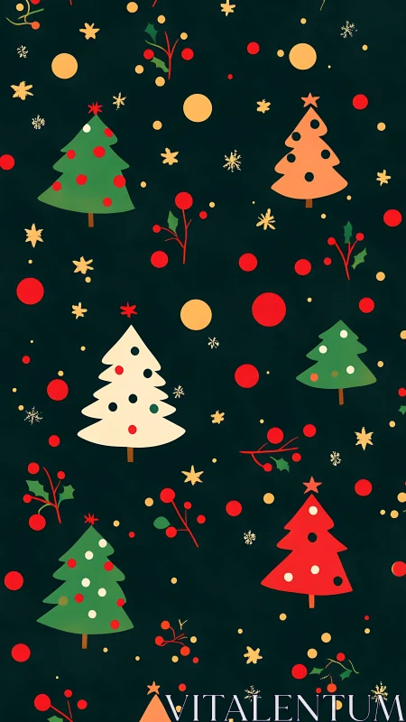 Flat Christmas tree pattern on dark green background.