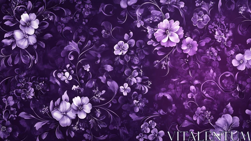 Purple Ornamental Floral Composition With Layered Blooms.