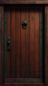 Weathered wooden door with metal studs and knocker