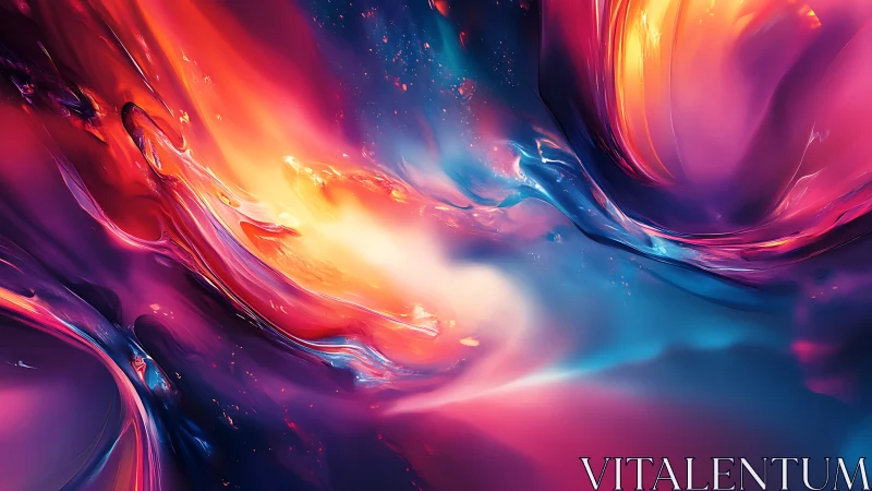 Vivid abstract waves in bright neon pink, orange, blue space