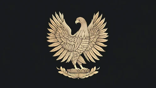 Majestic Golden Eagle Emblem on Black Background, Vintage Style.