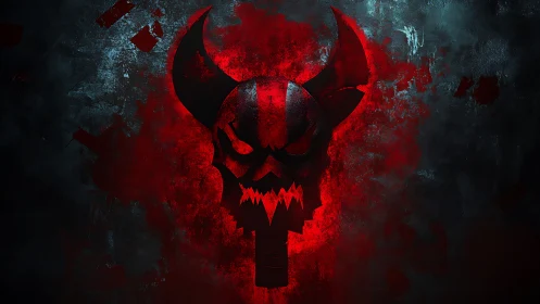 High contrast demonic skull emblem on textured grunge wall