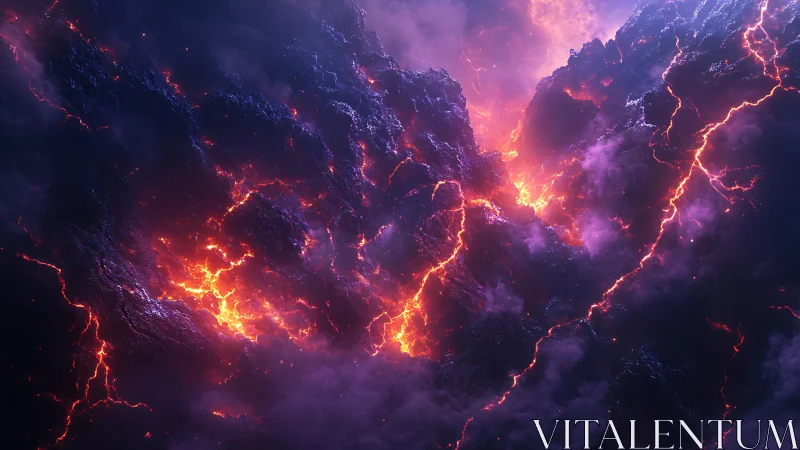 Molten volcanic landscape glowing with violent lava cracks.