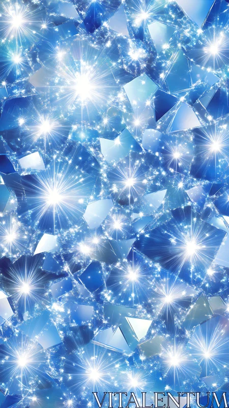 Shattered crystal shards erupt in radiant electric blue light