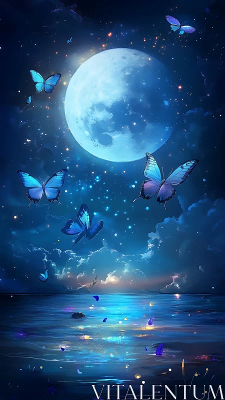 Moonlit butterflies drift above a shimmering enchanted sea