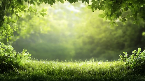 Natural garden scene with foliage canopy and manicured grass area