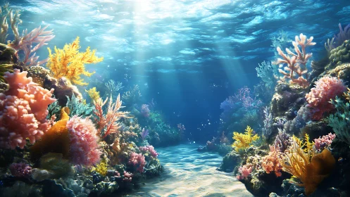 Sunlit coral canyon where gentle waves paint the reef.