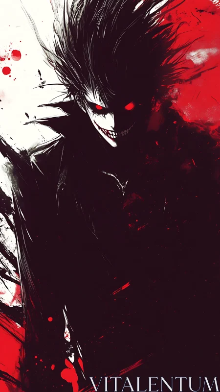 Sinister humanoid figure with glowing red eyes and jagged grin