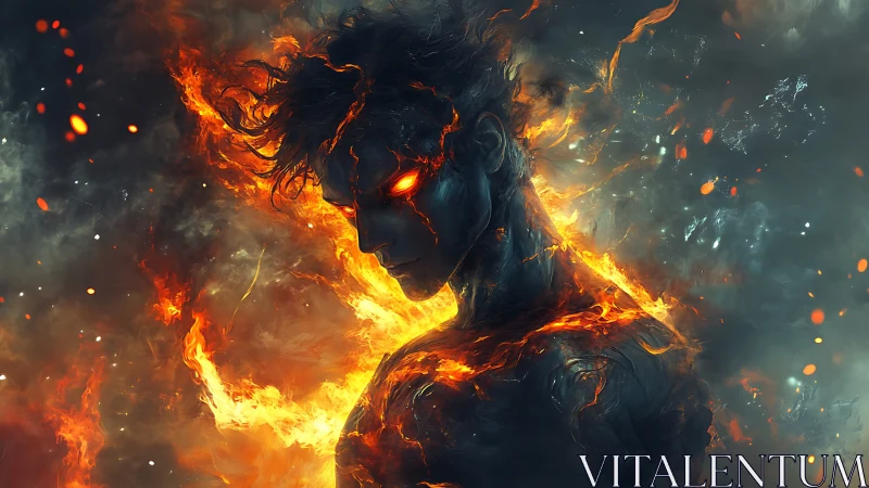 Fiery spirit hero glowing softly in swirling ember light.