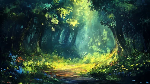 Enchanted Forest Tunnel with Radiant Light