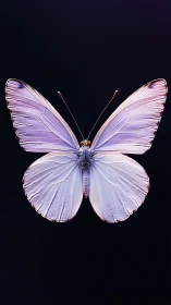 Soft lavender butterfly floating in a deep midnight hush.