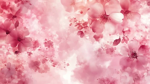 Soft pink floral dreamscape with ethereal petals floating.