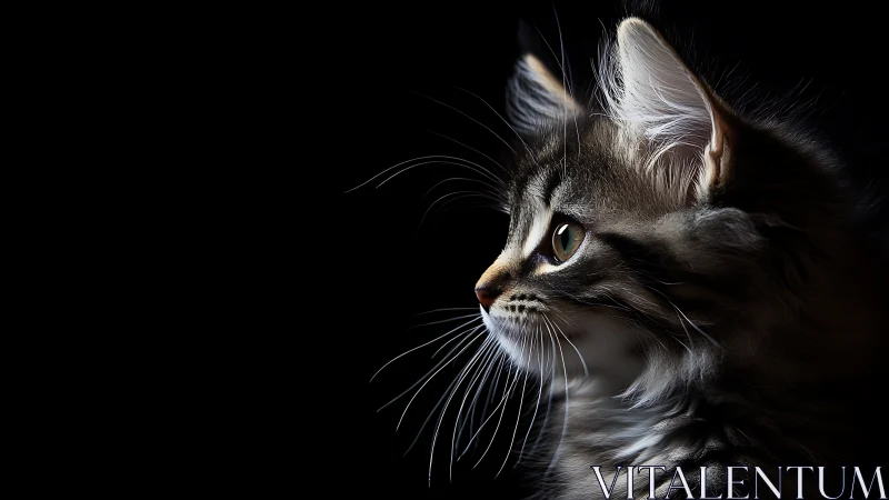 Feline Portrait Against Darkness: High-Contrast Digital Study.