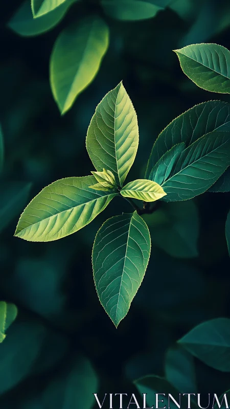 Forest hush over luminous leaves in emerald suspension.