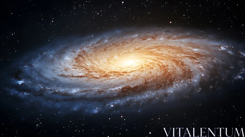 Spiral galaxy disc rendered in luminous photorealistic detail.