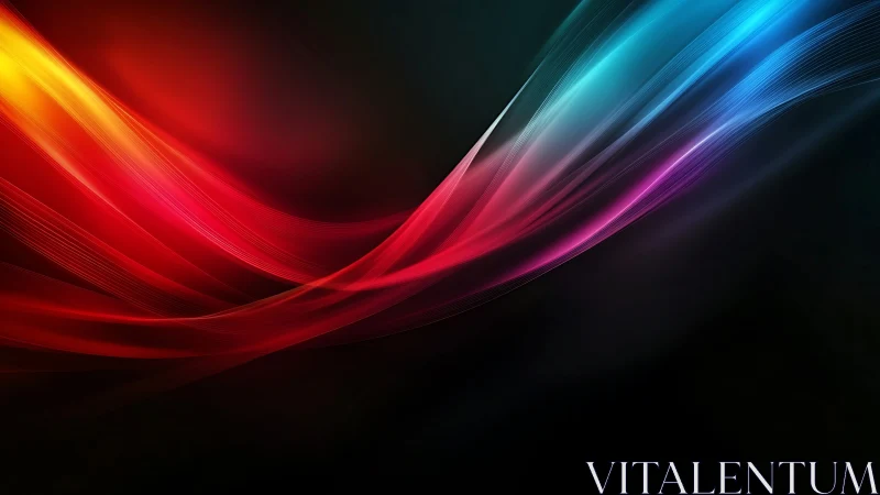 Neon light waves sweep across deep black gradient field.