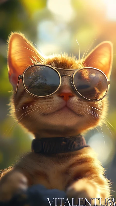 Cool Cat Wearing Sunglasses in Warm Sunlight.