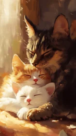 Three Cats Bathed in Golden Sunlight.