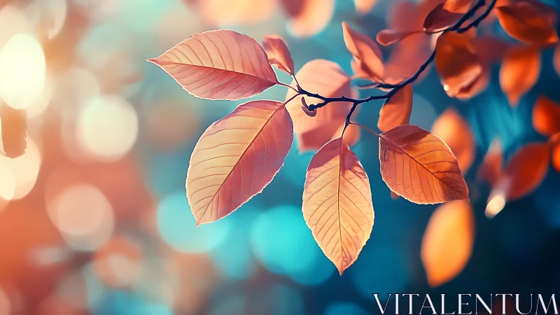 Autumn Leaves Close-Up with Vibrant Bokeh in Soft Focus Style.