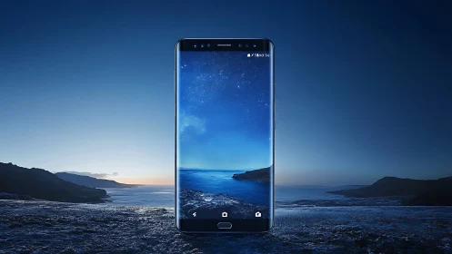 Premium Smartphone Display Nocturnal Seascape Render.