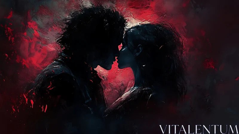 Two souls sharing an intimate moment in glowing red light.