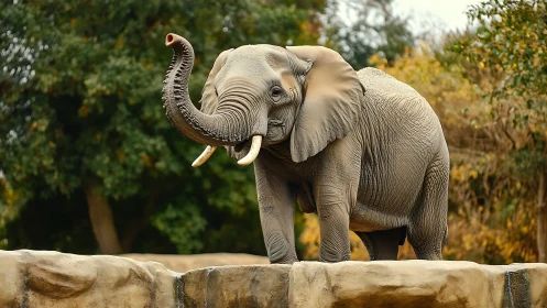 Trumpeting cliff-top elephant greeting the golden afternoon.
