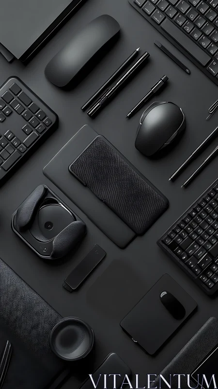 Midnight tech arsenal aligned in sleek monochrome precision.