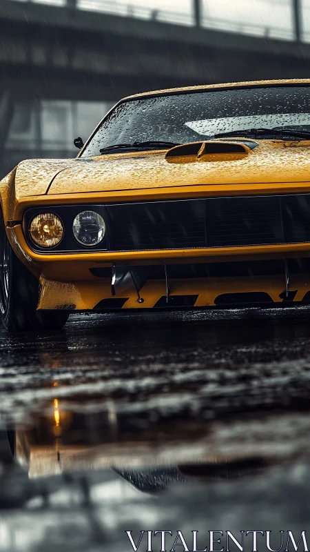 Rain-slick muscle car growls beneath an urban overpass.