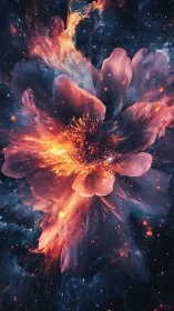 Stellar bloom erupts in a cosmic nebula of fire and petals.