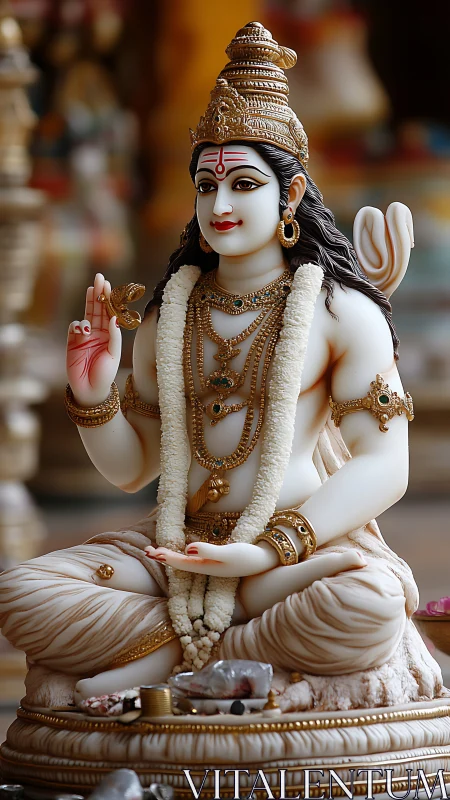 Serene Shiva statue radiates divine calm in ornate detail.