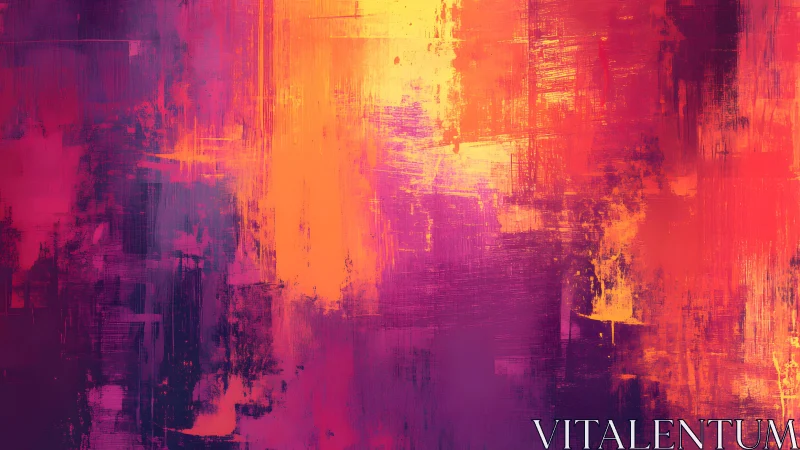 Vibrant Abstract Painting with Bold Orange and Purple Brushstrokes.