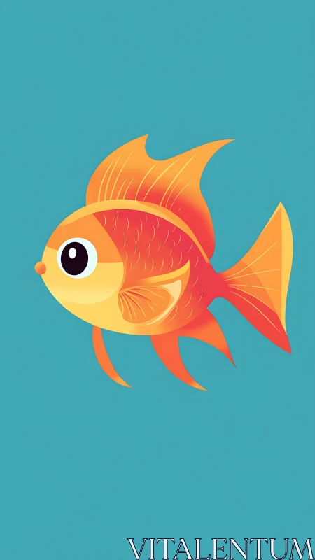 Big-eyed sunrise goldfish gliding across teal calm.