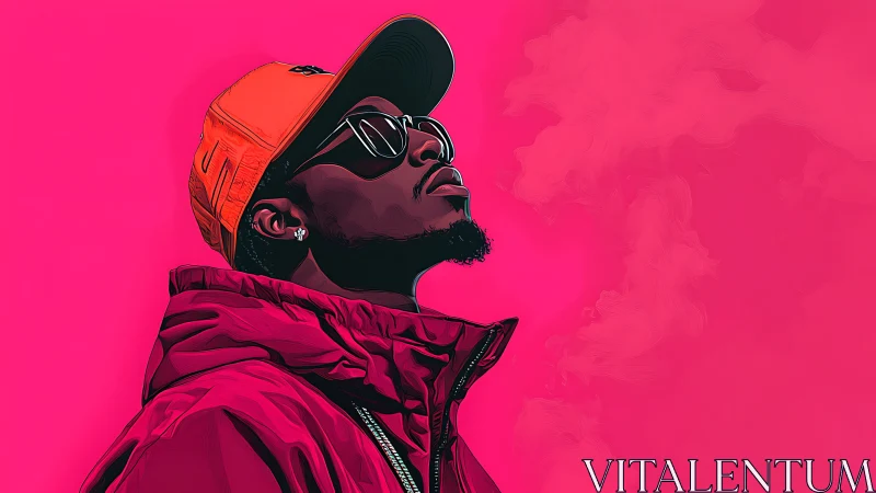 Vector portrait of man in jacket and cap against saturated magenta