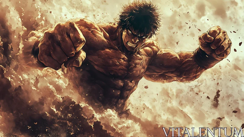 Kinetic shockwave brawler in dust-suspended impact field.