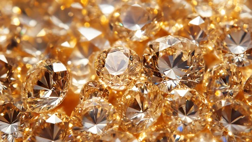 Cut gemstones display warm golden reflections under light