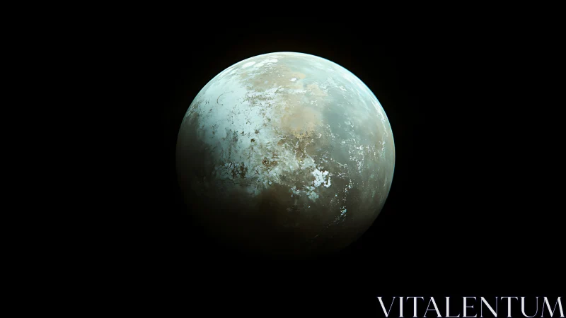 Rendered exoplanet with icy and rocky surface textures.
