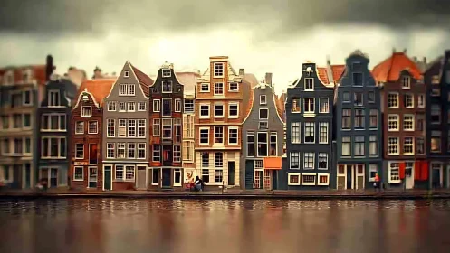 Row of canal-side townhouses reflected in still water.