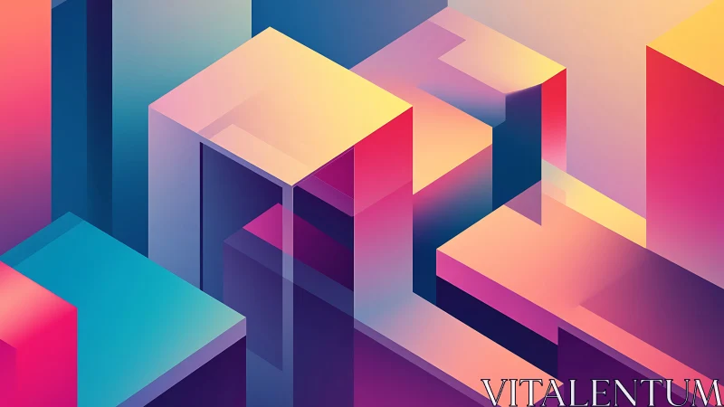Geometric neon blocks in layered abstract cityscape glow.