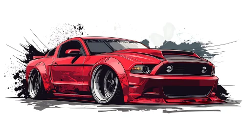 Red modified coupe illustration with wide body kit depicted.