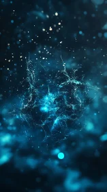 Dreamy cosmic nebula of glowing blue stardust and light.