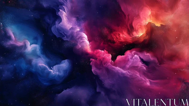 Cosmic nebula clouds in vivid magenta, violet and cyan hues.