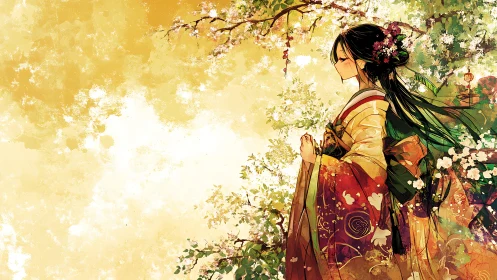 Spring-drenched kimono dream listens quietly to the wind