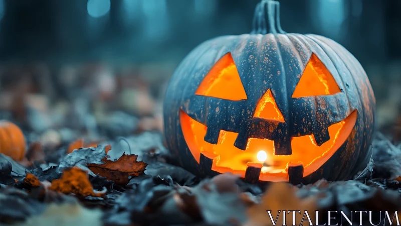Photorealistic jack-o’-lantern with cinematic shallow depth of field.