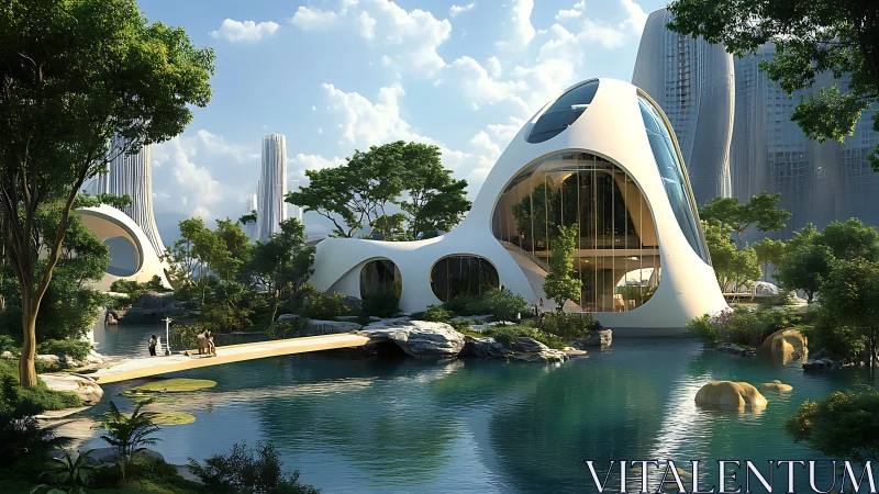 Futuristic Organic Pod Sanctuary Blooms Between Urban Towers.