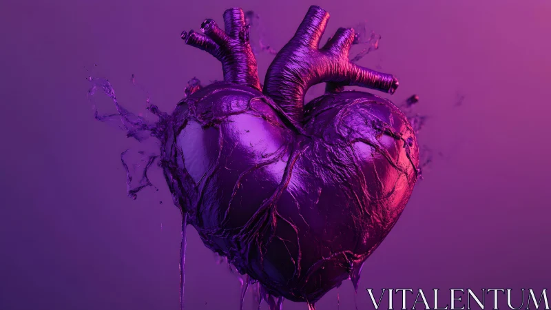 Hyperrealistic Anatomical Heart in Vivid Purple Abstract Art.