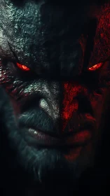 Demonic close-up portrait with molten red underlighting.